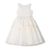 Ivory | Jeweled Lace Peplum Ballerina (Size 4-6X)