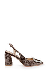 Brown Velvet | Adaline Slingback Block Heels Side