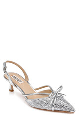 Silver Leather | Angelina Slingback Kitten Heels Front Side