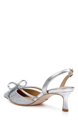 Silver Leather | Angelina Slingback Kitten Heels Side