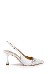 White | Annmarie Jeweled Slingback Stiletto Pumps