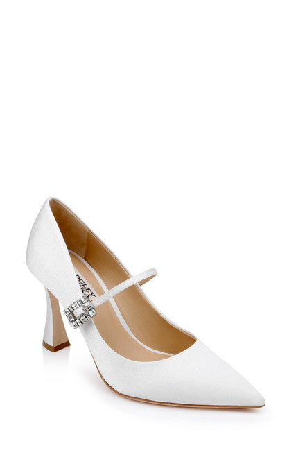 White Crepe | Antonia Pointed Toe Mary Jane Pumps