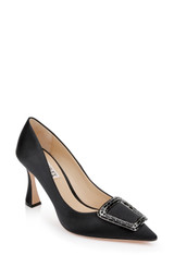 Black | Aubree Pointed Toe Stiletto Pumps with Crystal Buckle