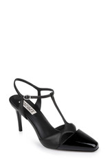 Black Leather | Aurelia Capped Toe T-Strap Stiletto Heels