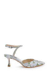 Mist Blue Fabric | Autumn Ankle Strap Kitten Heel Pumps Side