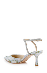 Mist Blue Fabric | Autumn Ankle Strap Kitten Heel Pumps Back Side