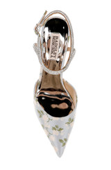 Mist Blue Fabric | Autumn Ankle Strap Kitten Heel Pumps Top