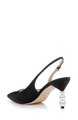 Black | Beatrix Pointed-Toe Slingback Heels with Pearl-Beaded Heel Back Side