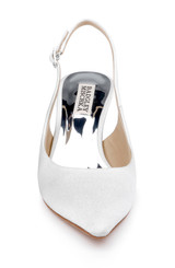 White | Beatrix Pointed-Toe Slingback Heels with Pearl-Beaded Heel Front