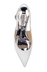 White | Beatrix Pointed-Toe Slingback Heels with Pearl-Beaded Heel Top