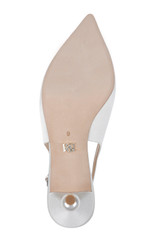 White | Beatrix Pointed-Toe Slingback Heels with Pearl-Beaded Heel Sole