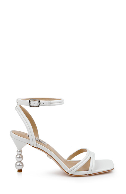 White | Belen Leather Sandals with Pearl Heels