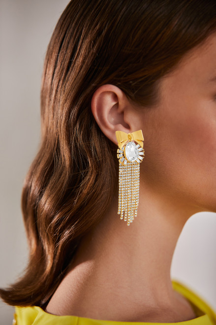 Delightful Bow Chandelier Earrings with Fringe Model