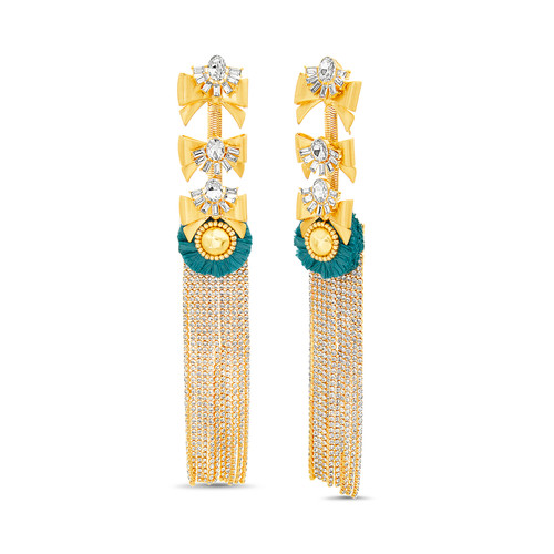 Endearing Bow Fringe Earrings with Raffia Accents Front