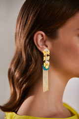 Endearing Bow Fringe Earrings with Raffia Accents Model