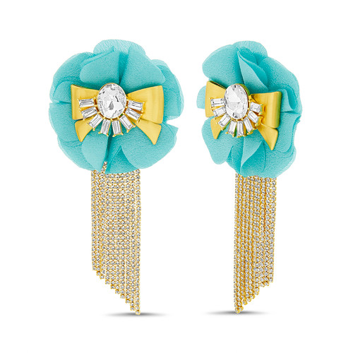 Irresistible Floral and Bow Earrings with Fringe Front