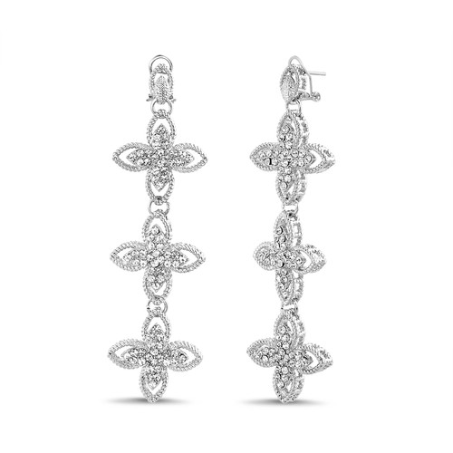 Silver 3 Flower Drop Earring