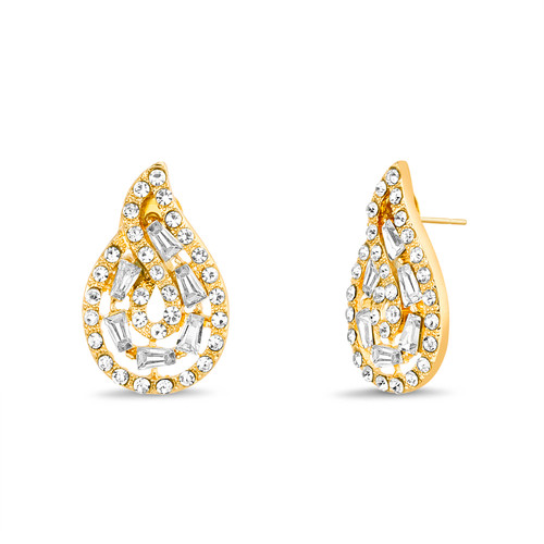 Gold | Swirl Baguette Stone Teardrop Earrings