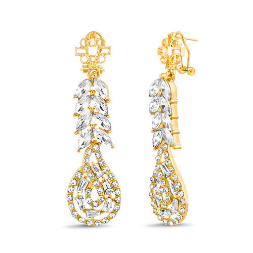 Gold | Filagree and Stone Leaf Drop Earrings