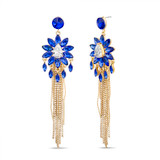 Gold | Floral Linear Cobalt Fringe Earrings