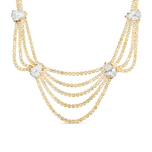 Gold | CZ Teardrop Crystal Bib Necklace