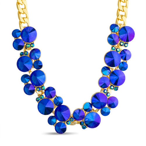 Gold | Blue AB Circle Cluster Necklace