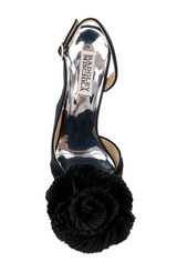 Black | Blaire Pleated Satin Slingback Heels with Floral Detail Top