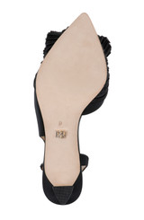 Black | Blaire Pleated Satin Slingback Heels with Floral Detail Sole