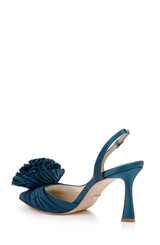 Dark Teal | Blaire Pleated Satin Slingback Heels with Floral Detail Back Side