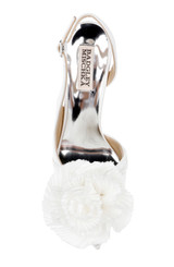 White | Blaire Pleated Satin Slingback Heels with Floral Detail Top