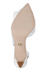 White | Blaire Pleated Satin Slingback Heels with Floral Detail Sole