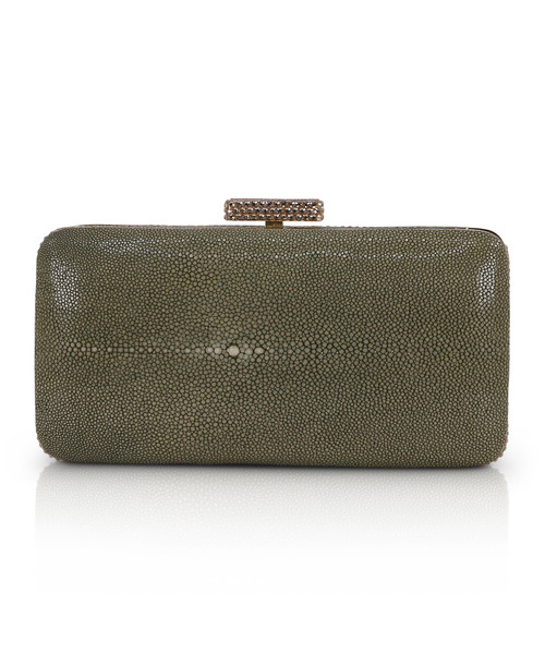 Olivine | Evelyn Stingray Leather Clutch Front