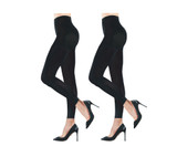 Black | Luxury Opaque Footless Tights with Fleece Lining, 2 Piece Set