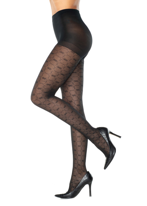 Black Marlene Geometric Floral Tights with Control Top Front