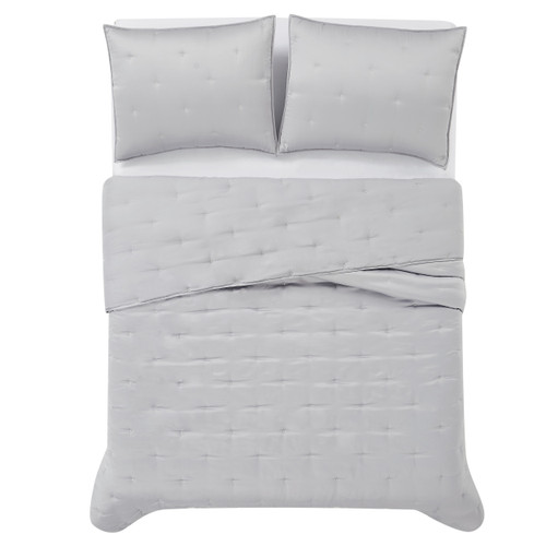 Grey | Tufted Matte Satin Full/Queen 3 Piece Quilt Set