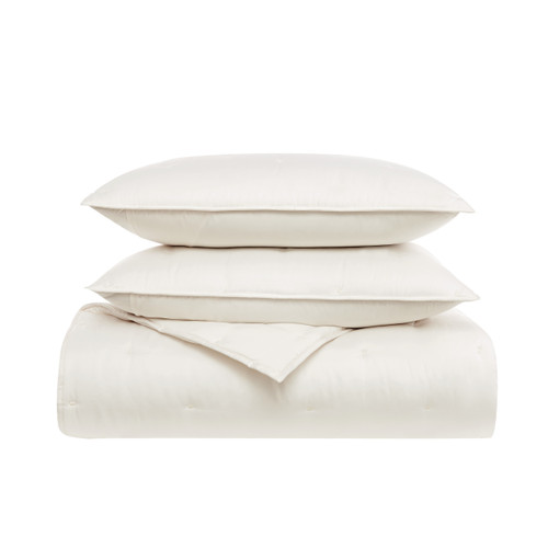 Ivory | Tufted Matte Satin King 3 Piece Quilt Set