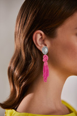 Pink | Seed Bead Earrings with Knotted Tassel