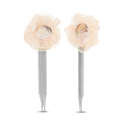 Shell Fabric Flower Waterfall Earrings Front