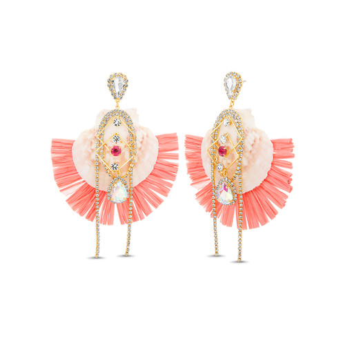 Artisan Petal and Shell Earrings with Crystal Fringe Front