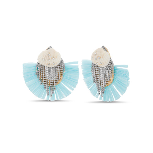 Raffia and Crystal Earrings with Shell Front