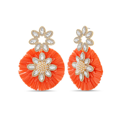 Crystal-Embellished Raffia Earrings Front