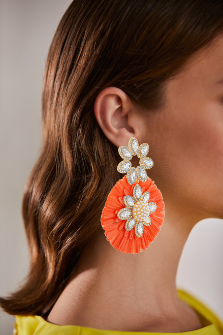 Crystal-Embellished Raffia Earrings Model