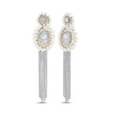 Raffia and Shell Statement Earrings with Crystal Fringe