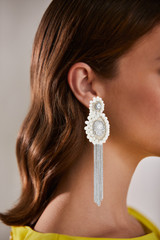 Raffia and Shell Statement Earrings with Crystal Fringe Model