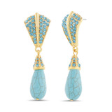 Gold | Blue Stones and Turquoise-Style Teardrop Pendant Earrings