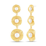 Gold | Gold-Tone Textured Drop Earrings with Center Pearl Accents
