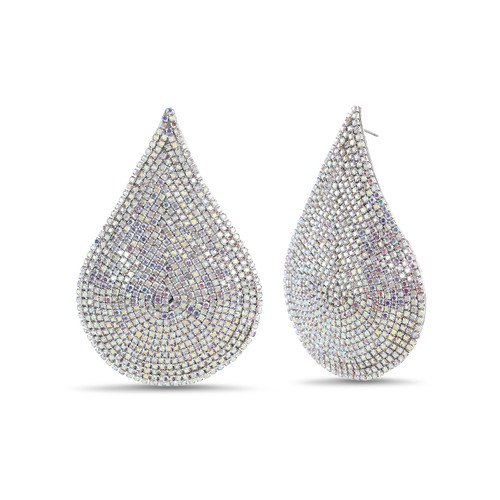 Silver | Glamorous Teardrop Earrings with Sparkling Clear Rhinestones