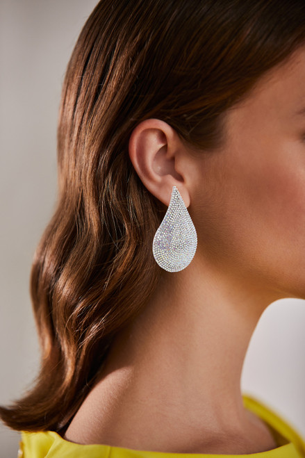 Silver | Glamorous Teardrop Earrings with Sparkling Clear Rhinestones Model