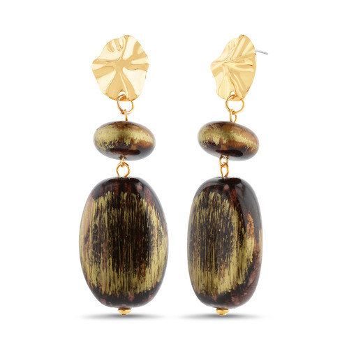 Gold | Gold Drop Earrings with Earthy Beads