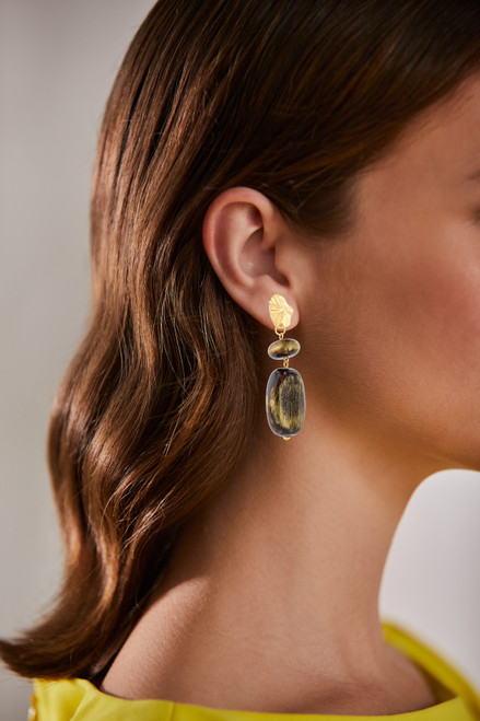 Gold | Gold Drop Earrings with Earthy Beads Model